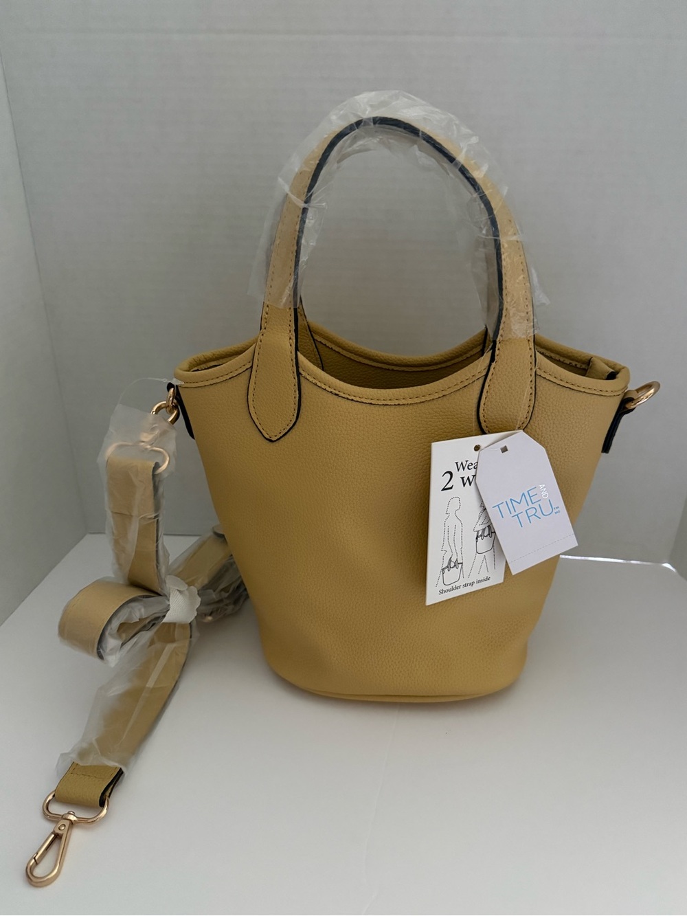 Time and Tru Mustard Yellow Mini Bucket Bag/Crossover with Strap